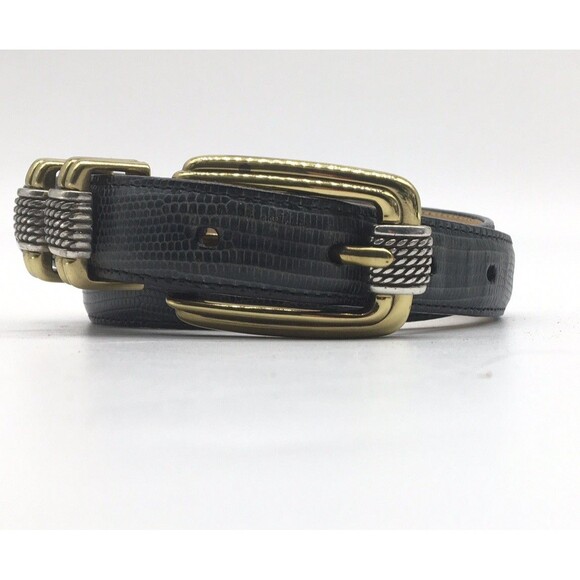 Vintage Brighton Belt Size Small 4B614 4B603 Black Snake With Gold Silver Buckle - Picture 1 of 8